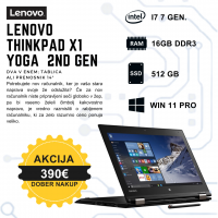 AKCIJA Lenovo ThinkPad X1 Yoga 2nd gen i7-7600U | 16GB | 512 GB NVMe | 13.3" FHD | WIN 11 PRO | RABLJEN